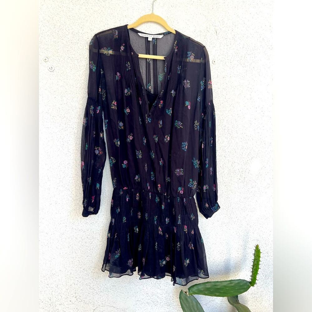 EUC Veronica Beard “Alden” Floral Silk Smocked Waist Dress size 6 - Picture 3 of 7